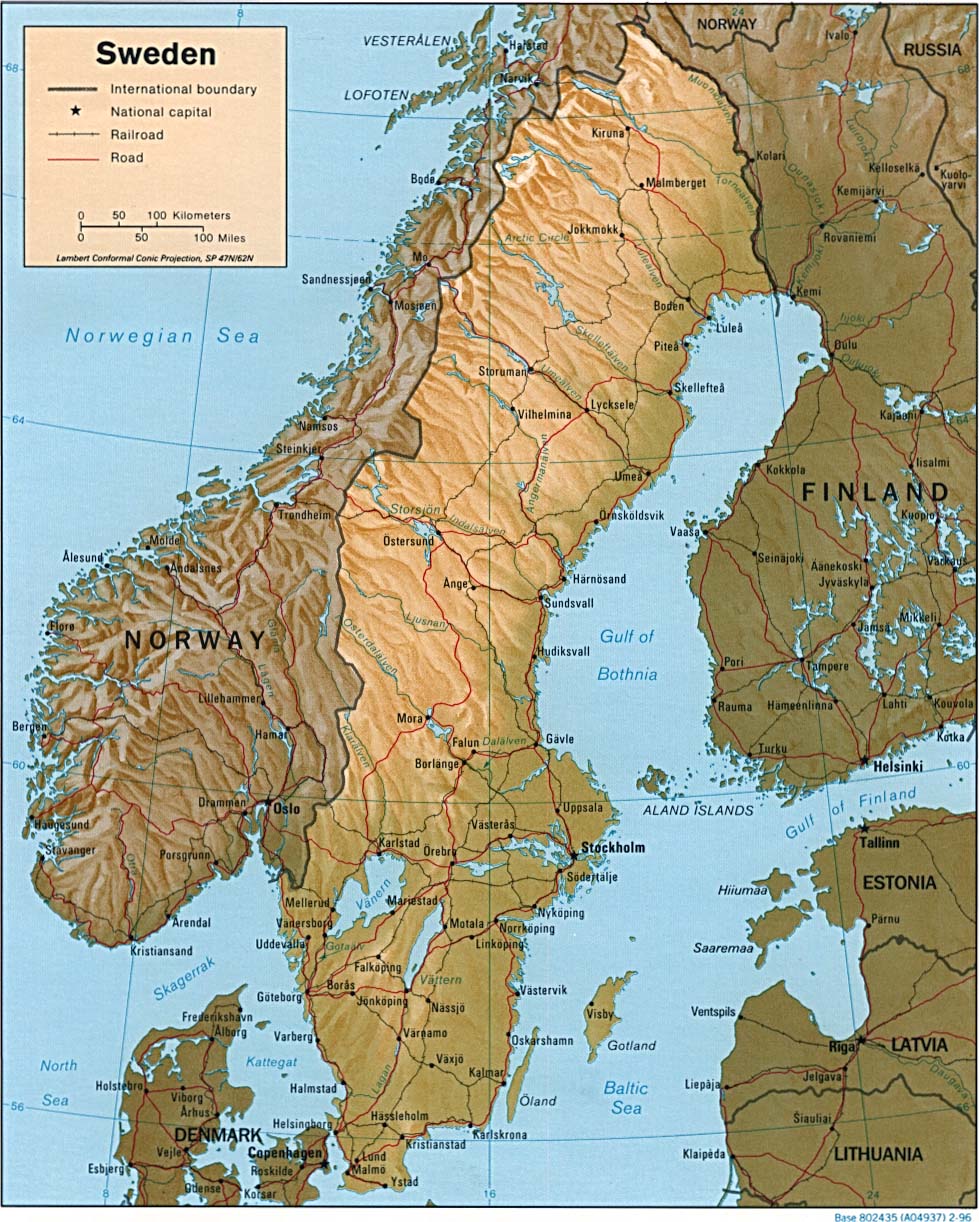 Sverigekarta. Terrängkarta över Sverige.